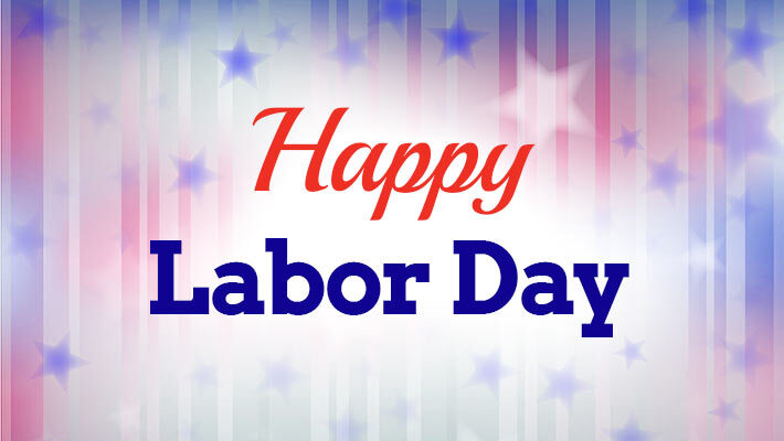 Descending stripes and stars with text that reads Happy Labor Day.