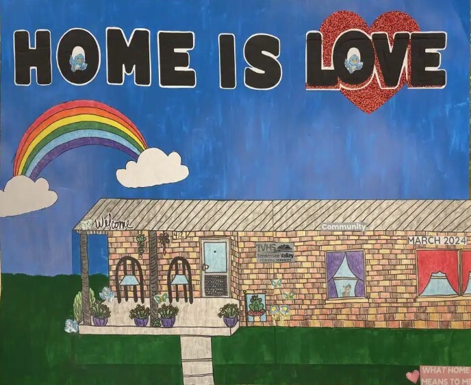 What Home Means to Me 2025 Calendar. Artwork of a home under a rainbow. 